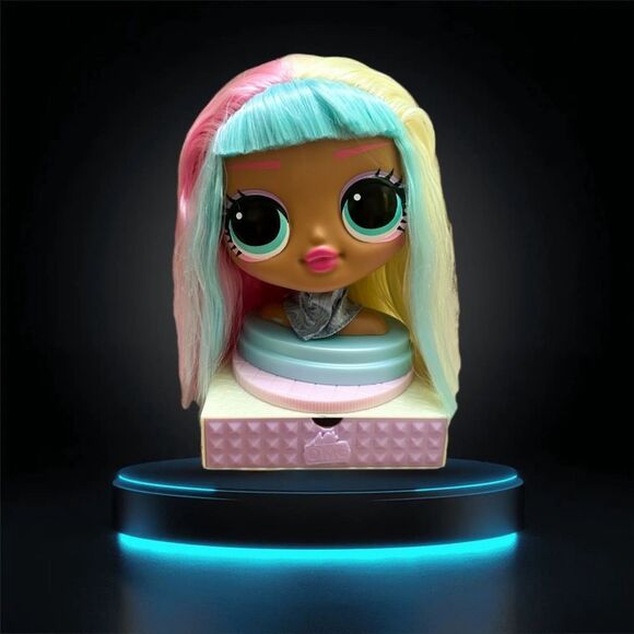 Colorful Doll Head with Pastel Hair - Picture 1 of 7